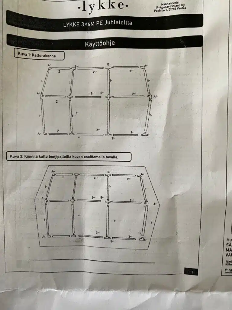 Valmistajan ohjeet Juhlateltta käyttöohje
