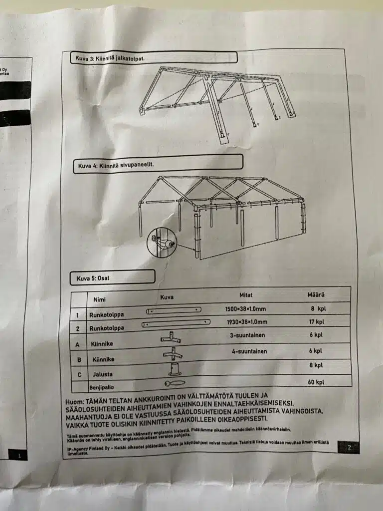 Valmistajan ohjeet Juhlateltta käyttöohje